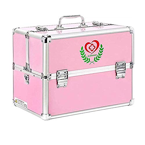 Nurth First Aid Kit Lockable First Aid Box Security Lock Medicine Storage Box with Portable Handle,Medication Lock Box 3 Tier Design/Precription Storage Box Large Space 14 Ã— 9.8 Ã— 11inch (Pink)