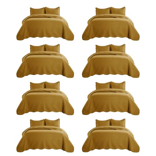MOONLIGHT20015 King Quilt Set Ochre Bulk 8 Pack for Hotel & Airbnb