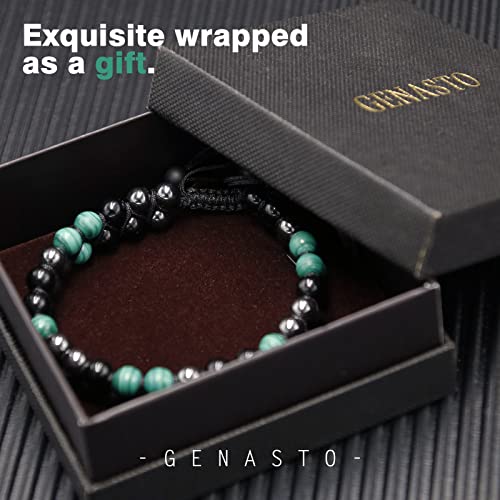 Genasto Malachite Crystal Black Obsidian Bracelet Hematite Beads Bracelet Genuine Green Healing Crystal Stone Jewelry For Men Women #TOP5