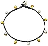 Bijoux De Ja Handmade Alternated Two Tone Tiny Bells Black Thread Anklet Bracelet 10 Inches (AkSP10)