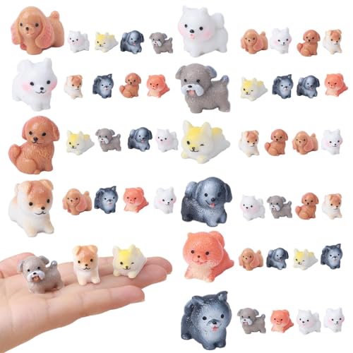 50 Pcs Mini Figurines Miniature Resin Animals in Bulk Little Puppy Cat Toys Dog Cake Decorations for DIY Moss Landscape Garden Ornament Birthday Party Home Decors (Dog-50Pcs)