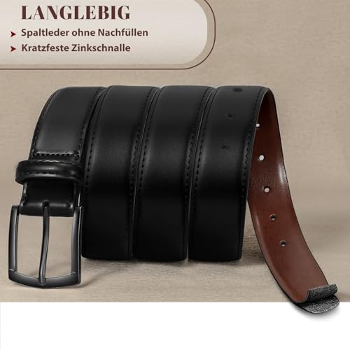 VONMELLI Ledergürtel Herren Leder Gürtel für Business, Freizeit Golf Jeans Hosen 35mm Breit Schwarz