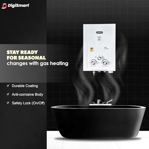 Image of DIGISMART Instant 6 Ltr. Gas Water Heater Copper Tank with Anti Rust Coating ISI Approved to Saves Your Geyser from Corrosion by Water Aqua (Ivory)