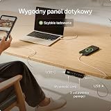 Desktronic biurko z regulacją wysokości (160 x 80 cm) – bambusowy blat – biurko do pracy siedząco-stojącej z portami ładowania, ekranem dotykowym i stalowymi nogami