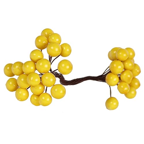 homeemoh Fake Berries Bunch Yellow Artificial Berry 10pcs Fake Berries on Wired Stem Artificial Berry Flowers for Floral Arrangement, Table Centerpiece, Home Decoration