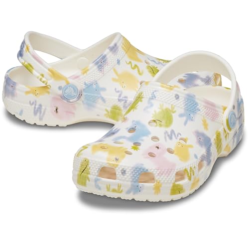 Image of Crocs Unisex Classic Clogs with Patterns and Graphics (Little Kid /Big Kid) Chalk 11 Medium