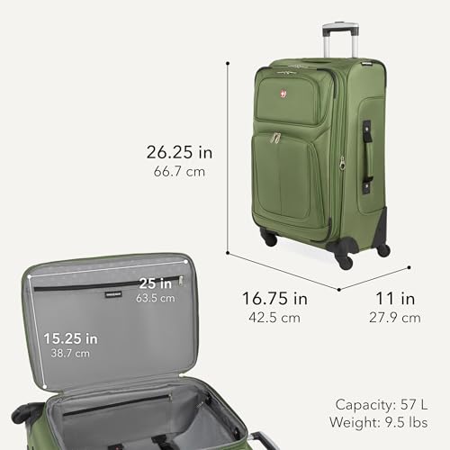 Image of SWISSGEAR Sion Softside Expandable Spinner Luggage Durable Lightweight Travel Suitcase, Evergreen, Checked-Medium