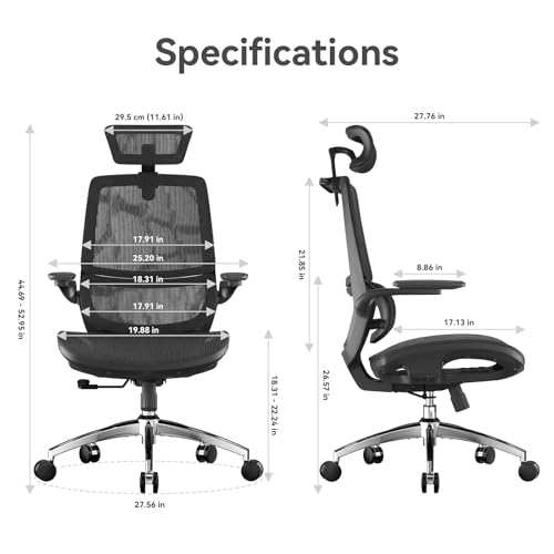 Image of SIHOO M59AS Ergonomic Office Chair, Desk Chair with 3D Flip-up Armrests, Computer Chair with Dual Back Design and Adaptive Dynamic Lumbar Support Black