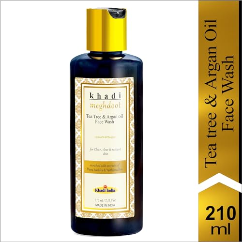 Image of Khadi Meghdoot Tea Tree and Argan Oil Face Wash for Clean Clear and Radiant Skin Gentle Herbal Cleanser for Acne Control Oil Balance and Glowing Skin for Men and Women 210ml (Pack of 1)