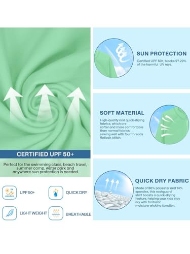 Image of BesserBay UV Protection Beach Sun Shirt Mint Green Full Zip Quick-Dry Rashguard Shirt for Big Girls 11-12 Years