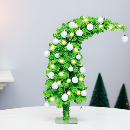 2ft Prelit Apple Green Tinsel Christmas Tree Decorations with 35 Dual-Color LED Lights, Small Light Up Xmas Lighted Pencil Tree for Tabletop&Mantle with 152 Tips, Metal Stand, Battery-Operated