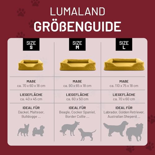 Lumaland orthopädisches Hundebett Outdoor & Indoor | ergonomisches Hundesofa 70x60 cm - ideal für kleine Hunde | Boden rutschfest | Füllung und Bezug waschbar | Hundekörbchen wasserfest