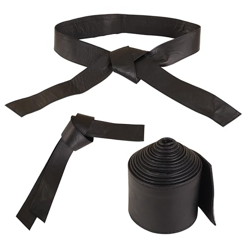 Woman's Obi Sash Tie Plus Size Waist Band Wide Solid Color Genuine Leather Belt