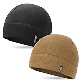 2 Pack Tactical Fleece Cap Winter Warm Beanie Multi-Season Watch Cap Military Army 2 Pack, Black+Coyote Brown, One Size
