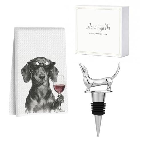 Image of Funny Dachshund Wine Kitchen Towels with Wine Bottle Stopper 24x14 Inch, Dachshund Gifts Reusable Dish Towels for Kitchen Bars Decor, Weiner Dog Gifts for Women Men Christmas Birthday Gift-3