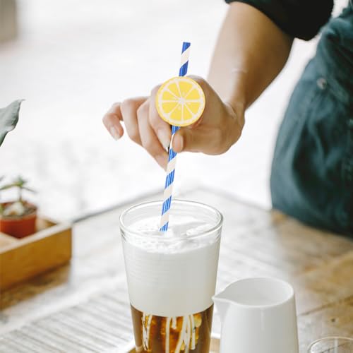 Ipetboom 50 pitillos de papel azul con diseño limón miniatura 6