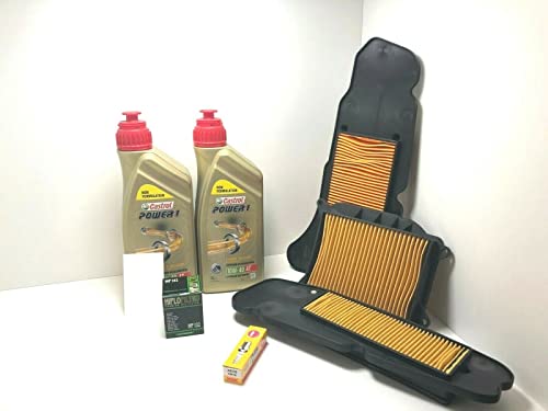 KIT TAGLIANDO PER YAMAHA MAJESTY 400 dal mod. 2004 al 2014 , composto da: - 2 lt OLIO CASTROL POWER 1 10W40 + 1 FILTRO OLIO + KIT 3 FILTRI ARIA + 1 CANDELA NGK CR7E+