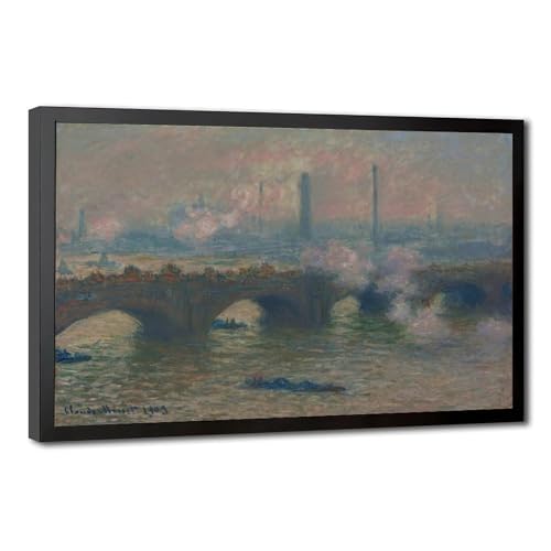 Affiche toile Monet Waterloo Bridge 40x61cm tableau déco salon avec cadre suspendu
