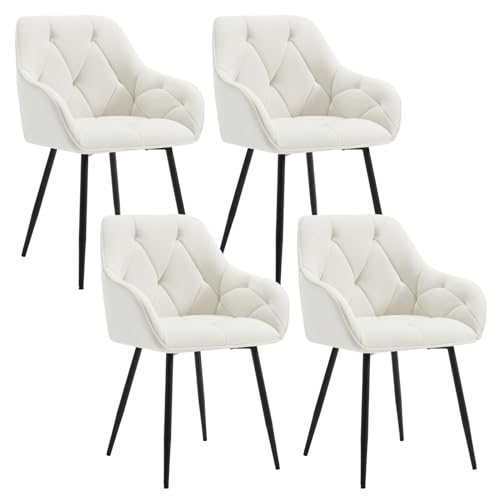 WOLTU Lot de 4 Chaises de Salle à Manger, Chaises de Cuisine Rembourrées avec Dossier, Accoudoirs, Pieds en Métal, pour Salon, Bureau, Coiffeuse, en...
