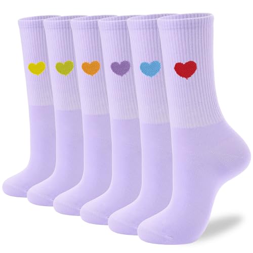 Image of inhees Women's Cotton Crew Socks - 6Pairs Above Ankle Fun Cute Heart Bootie Dress Socks - Gifts for Mother /Her