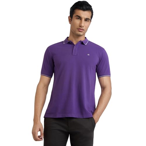 Image of Raymond Contemporary Fit Pure Cotton Solid Pattern Polo Neck Casual T-Shirt