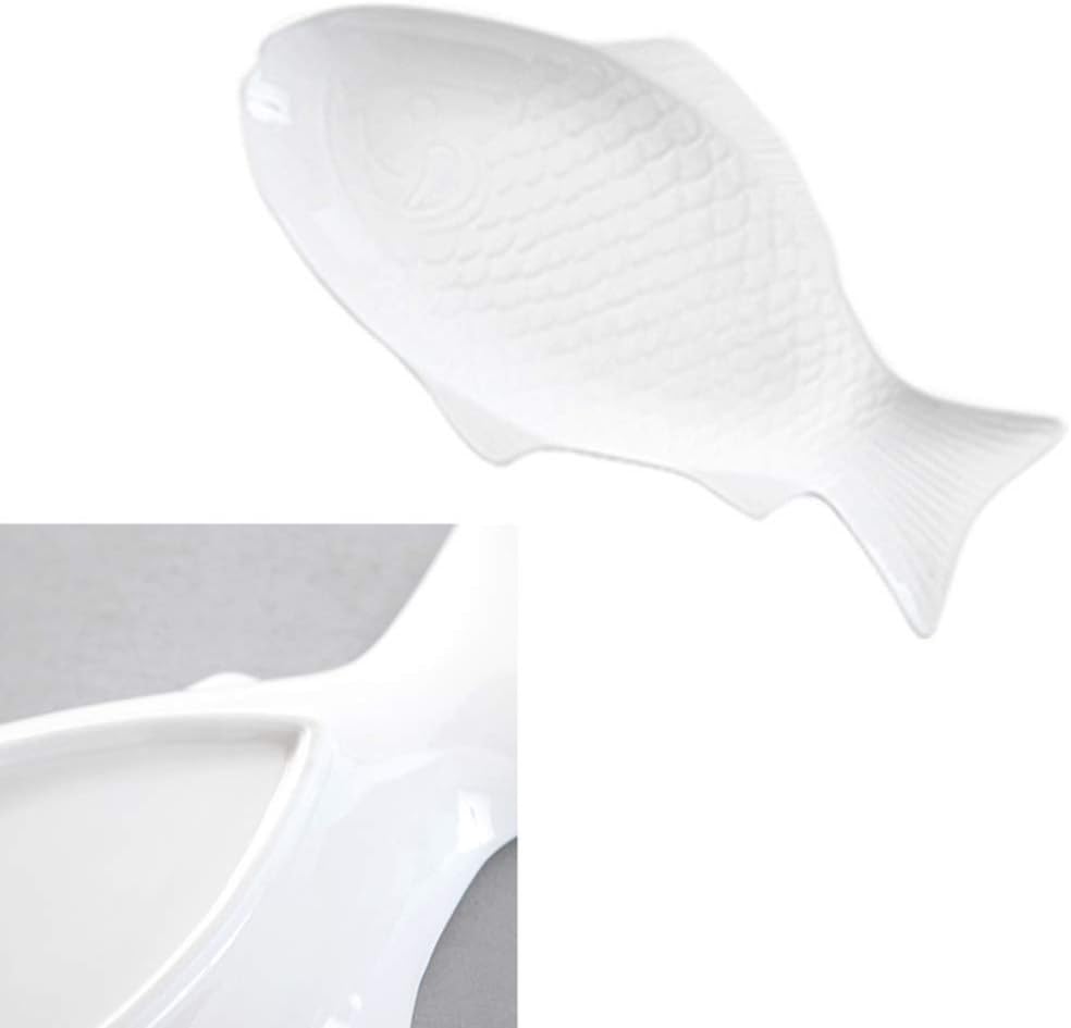 Cabilock Ceramic Fish Dish Plate Serving Platter Dinner Plate Cheese Dessert Lunch Pasta Meals Tray Plate (15 Inches + White)