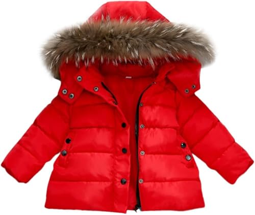 1-6 Years Toddler Baby Girls Jacket Winter Warm Fur Hooded Coat Removable Hood Puffer Jacket Snowsuit Outerwear Coat