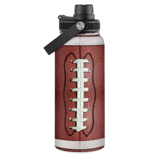 Image of SANDJEST Football Water Bottle 32oz Stainless Steel Insulated Bottles for Men Boys Sports Lovers Fan Players Coach - Softball Gifts for Birthday Christmas