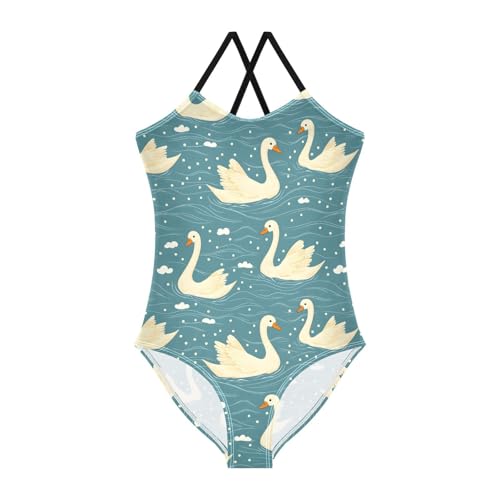 ALAZA Swan Lake Water Girls Swimsuit Bathing Suit Beach Swimwear One Piece 3-10T