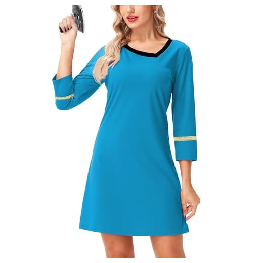 Womens Halloween Star Series Dress Classic Blue Officer Duty Uniform Long Sleeve Movie Cosplay Costume XS