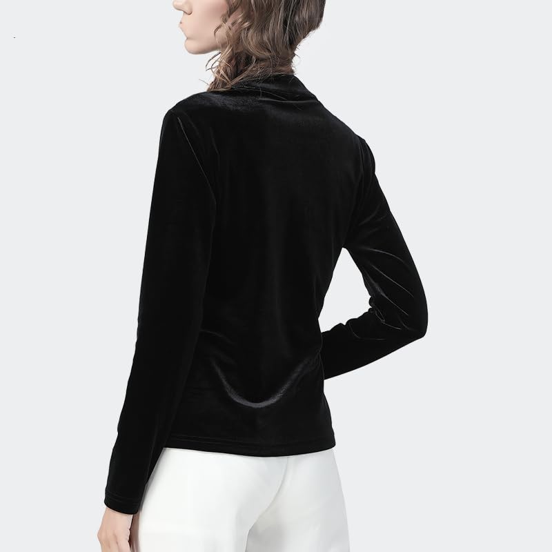 Blusa de Terciopelo Negro con Cuello en V de Estilo francés para Mujer, Camisetas con Parte Inferior Hueca de Encaje Bordado con Hombros Descubiertos (Negro XL)