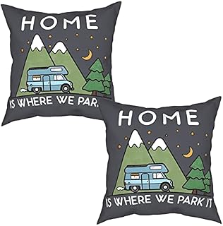 Cushion Cover Camping Home Is Where We Park It Campervan Gift Decorative Throw Pillow Cover Square Modern Geometric Pillow Case for Garden Outdoor Chair Bed Sofa Living Room 18 x 18 Inch