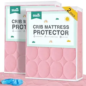 Biloban Crib Mattress Protector 2 Pack, Waterproof, Quilted, Absorbent, Noiseless, 52" x 28" Pink