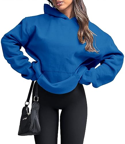 onlypuff Women Hoodies Casual Pullover Long Sleeve Sweatshirt Kangaroo Pocket Drop Shoulder Sweater