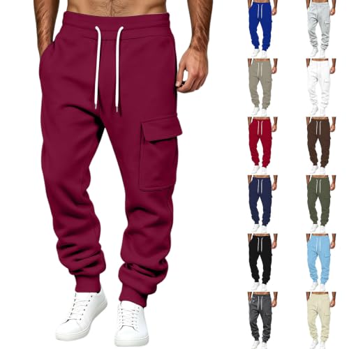 GOSEAGOTOFUN Mens Cargo Sweatpants Soft Fleece Lined Sweatpants Elastic Waist Workout Casual Pants Fall Fashion Baggy Jogger Brick Red Small - image 1
