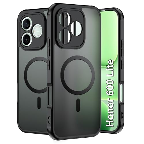 FDHYFGDY Coque pour Honor 600 Lite Magnétique Étui de Protection, Coque Rigide en PC Ultra-Mince et Résistante aux Rayures +Silicone Souple Antidérapant sur Le Côté, Coque Givrée Translucide