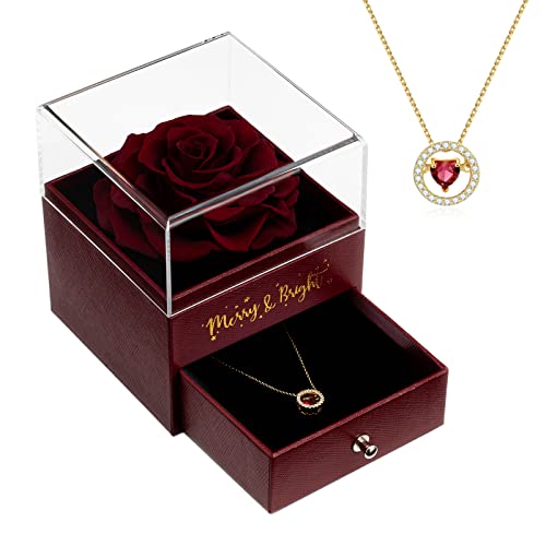 Konservierte echte Rose Geschenkbox für Sie, handgemachte frische ewige Rose zum Geburtstag Jahrestag Hochzeit Valentinstag Geschenke für Sie Freundin Frau Mutter (Weinrot) Cover