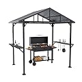 Gotland 8' x 5' Grill Gazebo, Outdoor Metal BBQ Gazebo with Triangular Structure Roof & Drainage Holes, Grill Canopy with 2 Side Shelves, for Deck Lawn Backyard