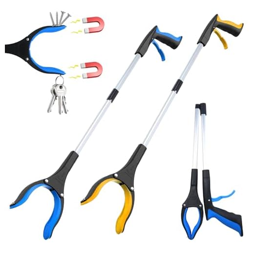 SENLINLIN 32"/83 cm Litter Pickers Grabber Stick, 2PCS Helping Hand Grabbers for Disabled, Elderly and Adults, Foldable Rotating 360 Degree Reaching Aids, Heavy Duty Long Handle Pick Up Stick