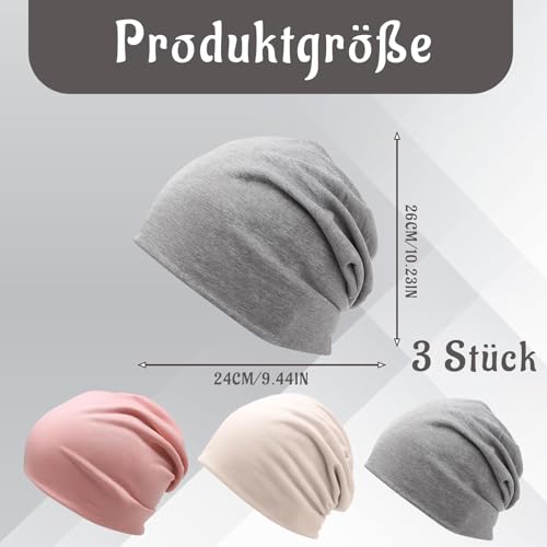 GakQll 3er Pack Chemo Kopfbedeckung Damen Sommer, Beanie Damen, Atmungsaktive Schlafmütze, Beanie Mütze für Joggen, Fahrradfahren, Schlafen, Schwarz, Rosa, Beige