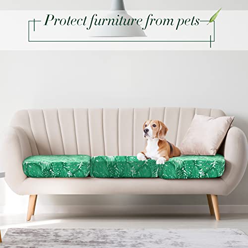 Newwiee 8Pcs Patio Stretch Sofa Cushion Cover Outdoor Cushion Cover Replacement Couch Slipcovers Sofa Seat Cover Soft Flexibility Chair Cushion Cover Furniture Protector (Green,Monstera) #TOP5