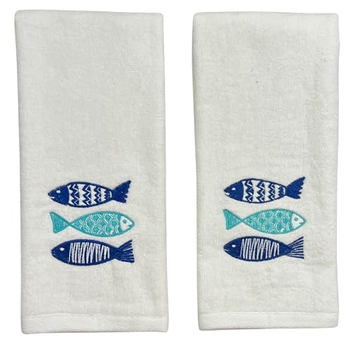 Serafina Home Summer Soft Absorbent Bathroom Coastal Guest Embroidered Hand Towels: Sealife Blue Fish Design, 2 Piece 16" x 25" Inches by Serafina Home - Image 6
