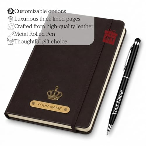 Image of Zift Personalized Name & Charm Leather HardCover Diary with Pen | Daily Journal Notebook for Men & Women |Gift Set for Men Women, Office Journal, Travel Diary | Corporate Gifts, Gift Ideas (Coffee Brown)