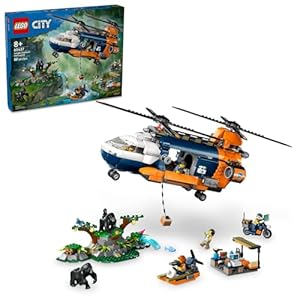 LEGO City Jungle Explorer Helicopter Toy at Base Camp – Kids Toy Adventure Building Set for Boys & Girls, Ages 8+ – with 5 Minifigures & Gorilla Figures – Gift Ideas for Birthdays – 60437