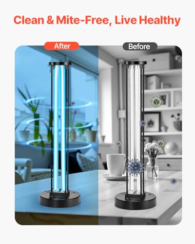Image of VEVOR UV Light, 110W Ultraviolet Lamp with Ozone Purifier, UVC Lamp with 30 /60 /120 Minutes 3-Gear Timer and Remote Control, for Room up to 600 sqft, UVO Lights for Living Room, Bedroom, Hotel, School