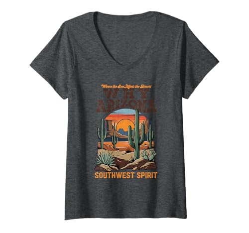 Womens Why, AZ Southwest Desert Retro Landscape Design V-Neck T-Shirt