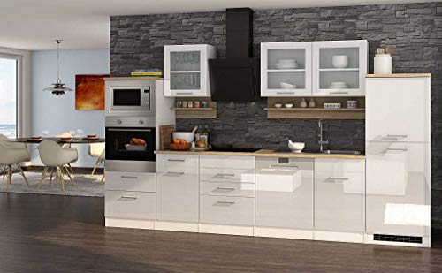 idealShopping GmbH Küchenblock Mailand 340 cm weiß Hochglanz ohne Elektrogeräte