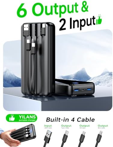 Portable Charger Power Bank, 50000mAh, 4 Built-In Cables,Travel Essentials — view 2