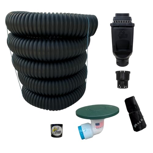 French Drain Man Gutter Downspout Extensions Kit, Downspout Extender - Rain Gutter Downspout Extension - Includes Drain Pipe, Gutter Adapter & Cleanout, Pop Up Emitter (2 x 3 Gutters, Black Cleanout)