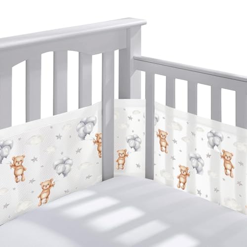 Tours de Lit Bébé,Tours de Lit en Maille Respirant,Contour de Lit Bébé Respirant,Doublure en Maille 4 Côtés,avec Circulation de l'air Doublure en...